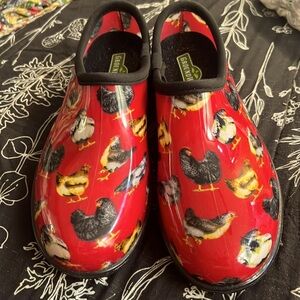 Slip on Garden Shoes- waterproof, grippy soles, chickens